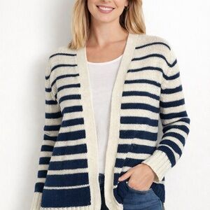 Simply Southern Coastal Striped Cardigan Blue White Preppy Knit Sweater Size L